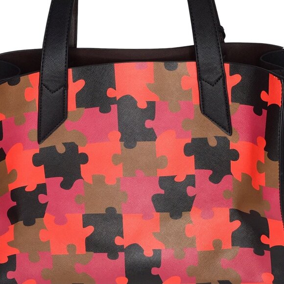 Sondra Roberts Squared Large Colorful Faux Leather Shoulder Bag Tote - Picture 6 of 16